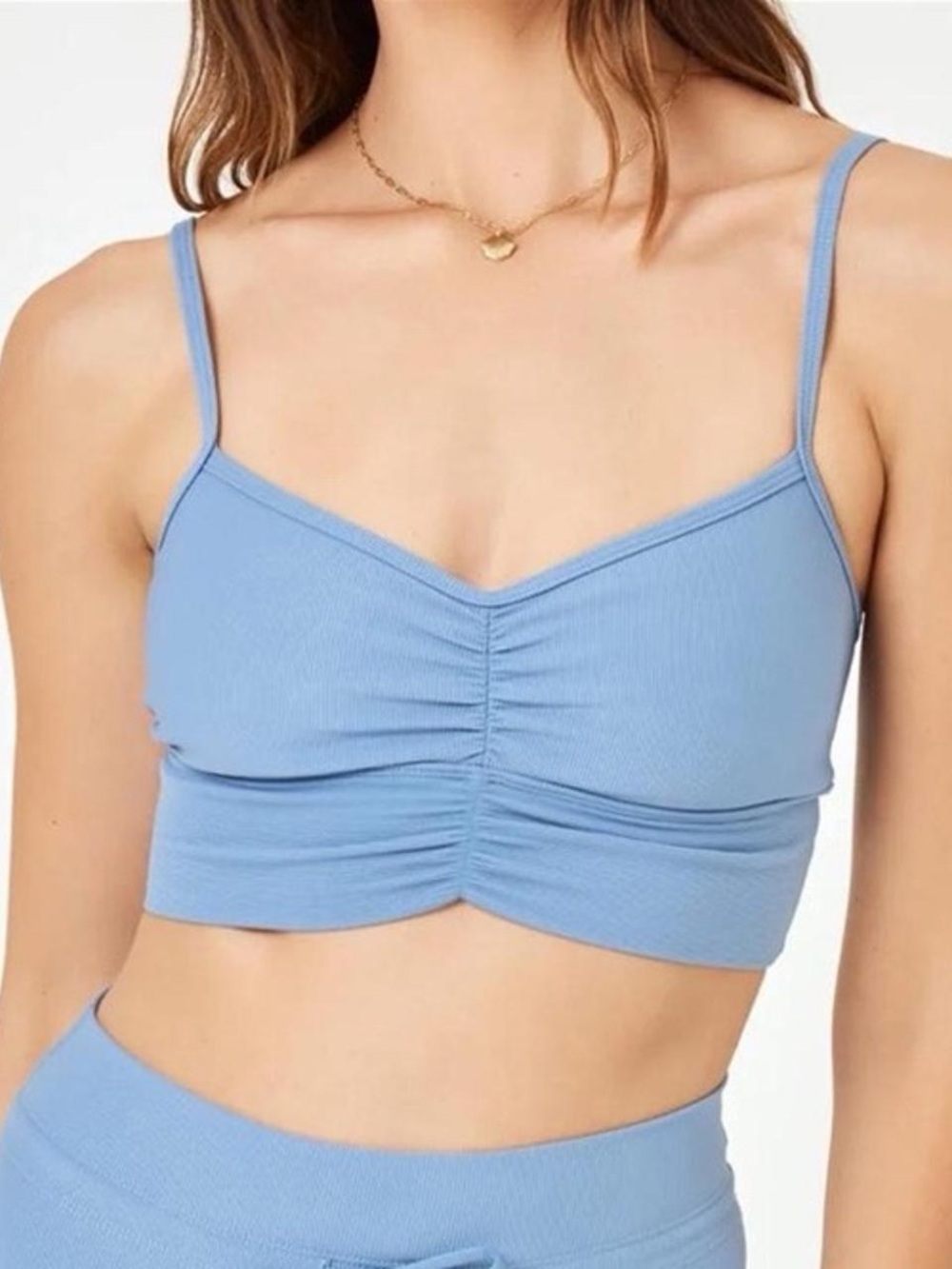 NWT L*SPACE Soren Top Baltic Blue Ribbed Sports Bra Sizes Small & Medium